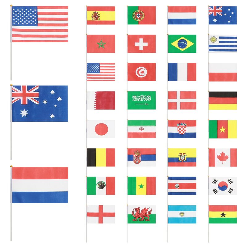 Pequeño mundo de mano de 32 piezas, bandera internacional, colgante de cuerda, mundo