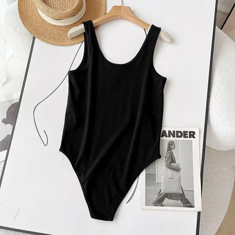 Bodysuits de verano para mujer, mono negro minimalista nórdico sin mangas, camisetas sin mangas, camisetas sexys para mujer