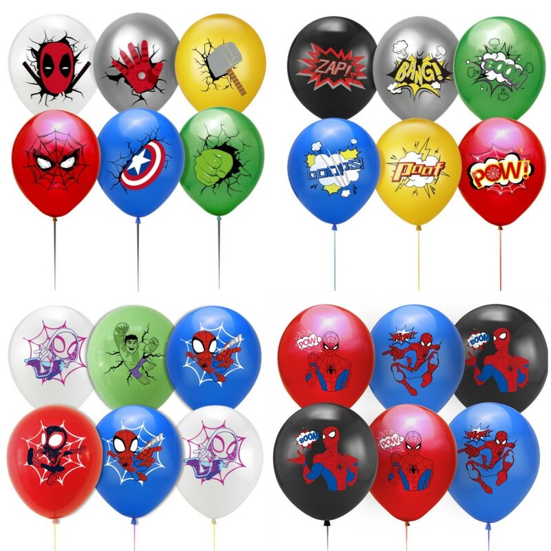 Marvel Superhero Látex Balão Set, Vingadores, Homem-Aranha, Hulk, Decorações de aniversário, Baby Shower, Kid Toys, 12 Polegada