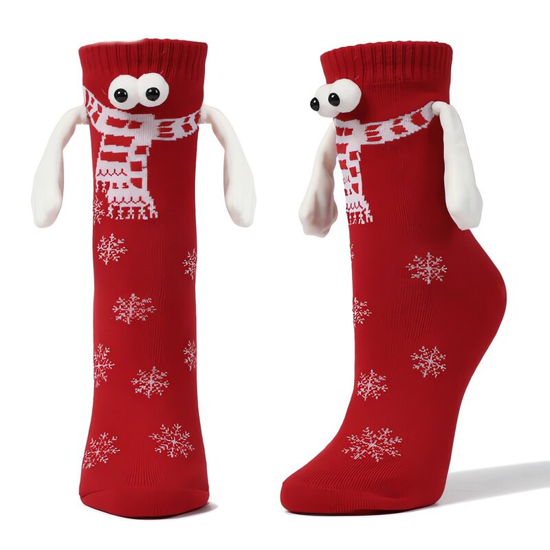 2023 Cute Christmas Magnetic Socks For Women Men Couple Funny Creative Cartoon Eyes Hand In Hand Mid Tube Casual Cotton Sockings