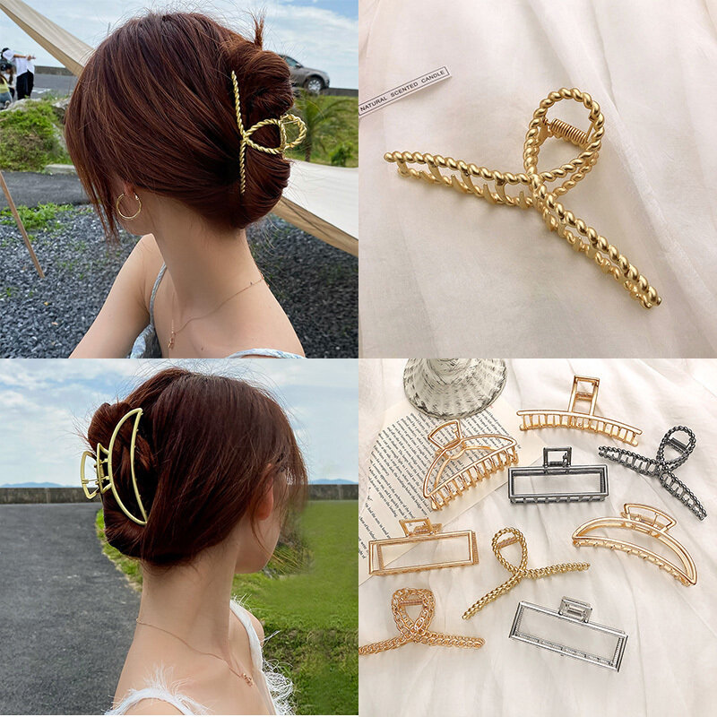 Новые женские элегантные золотые полые геометрические металлические заколки для волос в винтажном стиле, Шпилька для волос в виде краба, аксессуары для волос