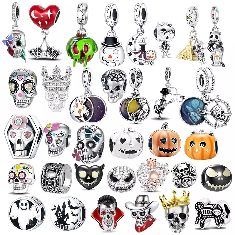925 srebrny Halloween Skull Bat dyniowy butik wisiorek pasuje do pandory oryginalna bransoletka paciorki naszyjnik do damska biżuteria