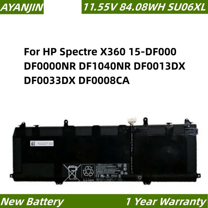 Batería de HSTNN-DB8W SU06XL para HP Spectre X360, 15-DF000, DF0000NR, DF1040NR, DF0013DX, DF0033DX, DF0008CA, 11,55 V, 84.08WH