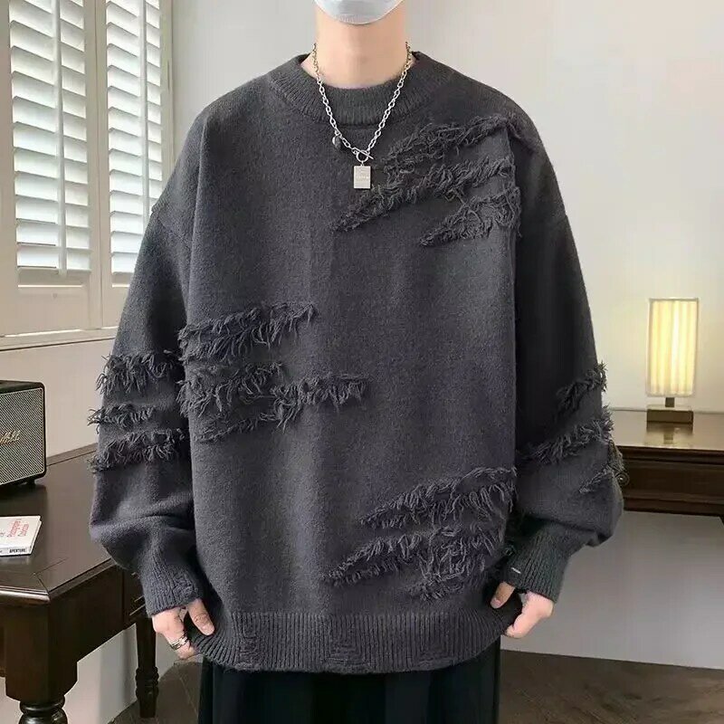 Suéter de lana con cuello redondo para hombre, suéter de punto grueso y cálido, abrigo interior para hombre, Otoño e Invierno