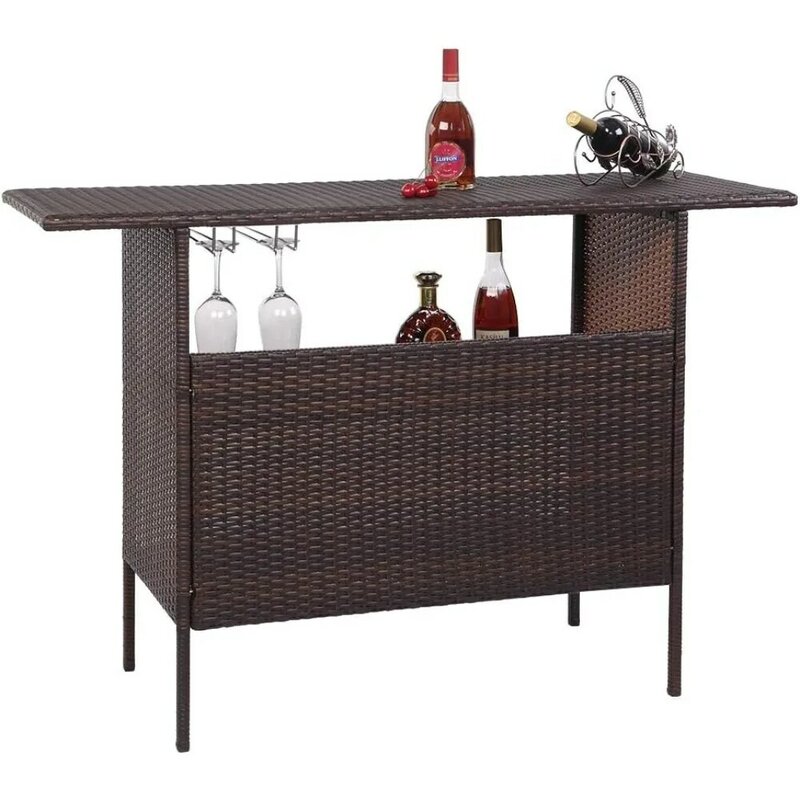 Table de bar d'extérieur avec rangement, table de bar avec 2 étagères en acier, table de bar extérieure avec rangement, WUNICEF