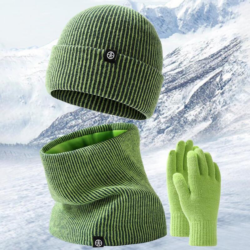 Windproof Hat Scarf Ultra-thick Windproof Knitted Winter Beanie Hat Gloves Scarf Set Soft Elastic Neck Warmer Gloves Solid Color