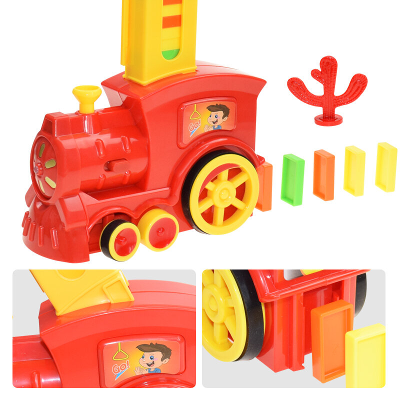 Zestaw lokomotywa domina dla dzieci z automatycznym układaniem domina z kolorowymi klockami Domino gra edukacyjna DIY zabawka na prezent