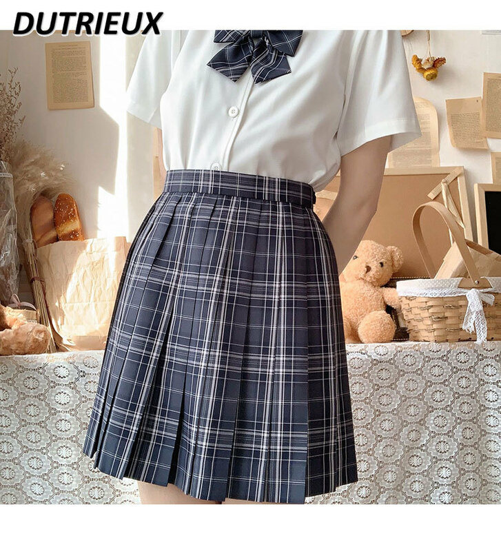 Uniforme JK pour filles douces d'été, mini jupe trapèze plissée japonaise, jupes courtes Y2k taille haute à carreaux de style universitaire pour femmes