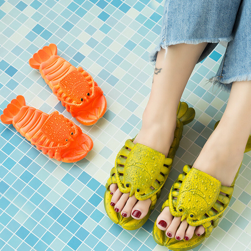 2022 New Summer Lobster Slippers Women Funny Animal Flip Flops Cute Beach Casual Shoes Unisex Big Size Soft Beach Slippers