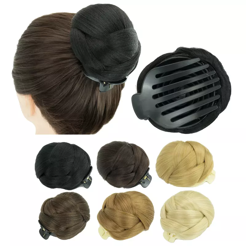 Synthetic Braided Chignon Dancer Hair Donut Hairpieces Scrunchie Claw Fake Hair Bun Clip Updo Hair Pieces for Women