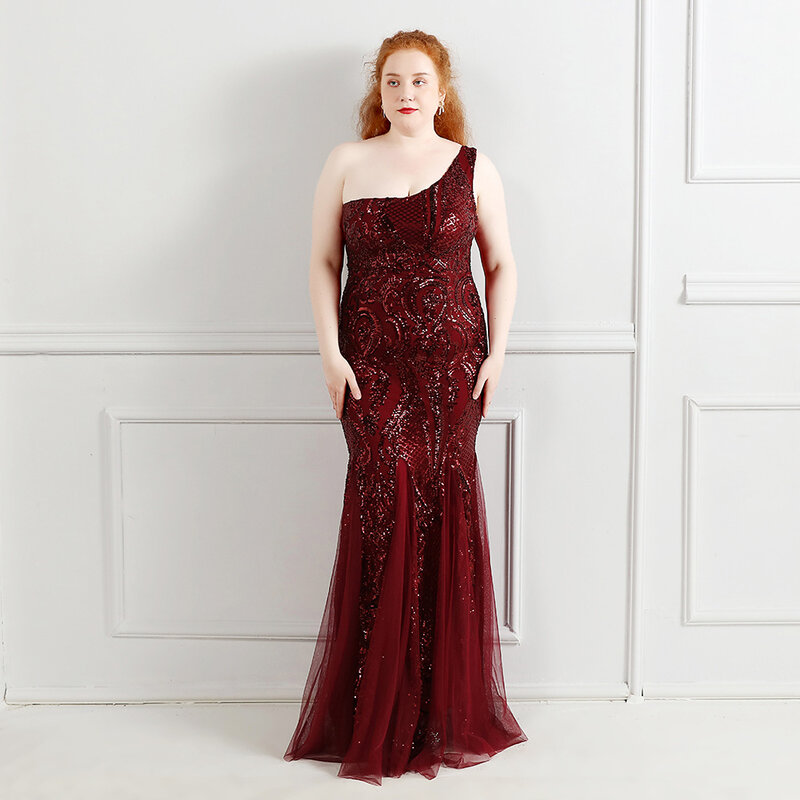 Plus ขนาด Designer Mermaid พรหม Glitter Sequins ไหล่อย่างเป็นทางการ Robe De Mariée สีแดงพรมประกวดปาร์ตี้ชุดราตรี