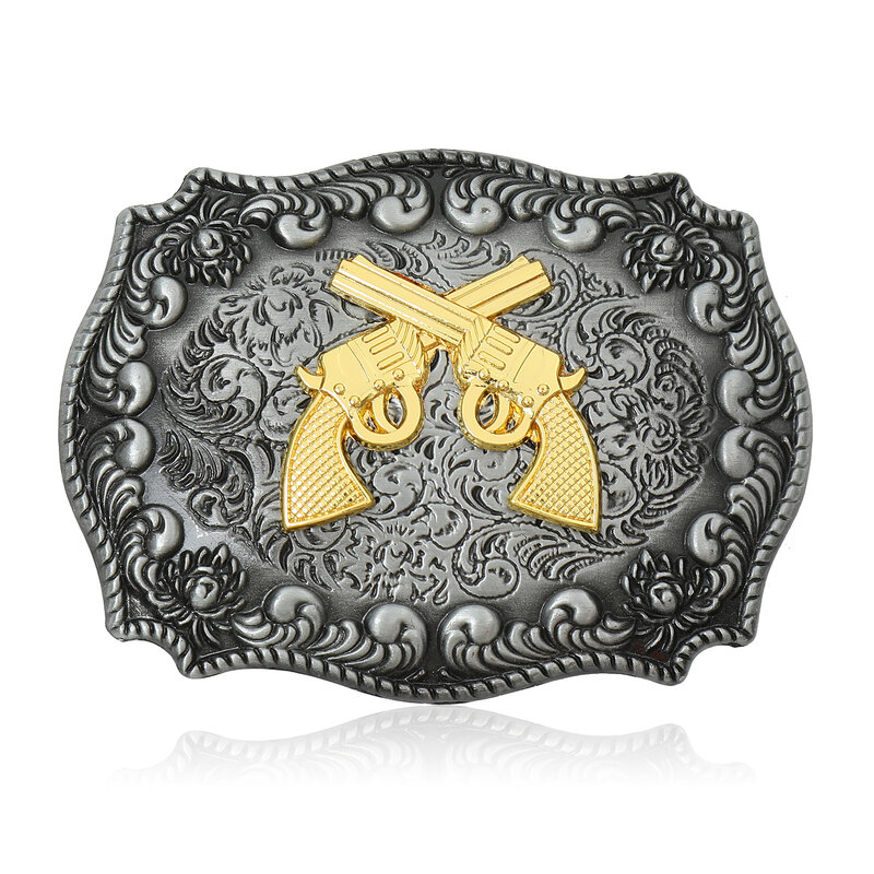Western Men's Belt Buckle TEXAS Two Crossed Guns Metal Carved Embossed Retro Belt Buckles for Men