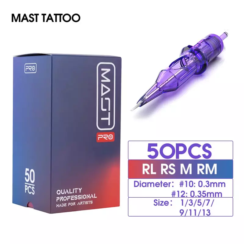 Mast Tattoo Pro Gemengde Grootte Rl/Rs/Rm/M Gesteriliseerde Patroonnaalden Permanent Voor Tattoo Machine Levering 0.3Mm/0.35Mm 50 Stks/doos