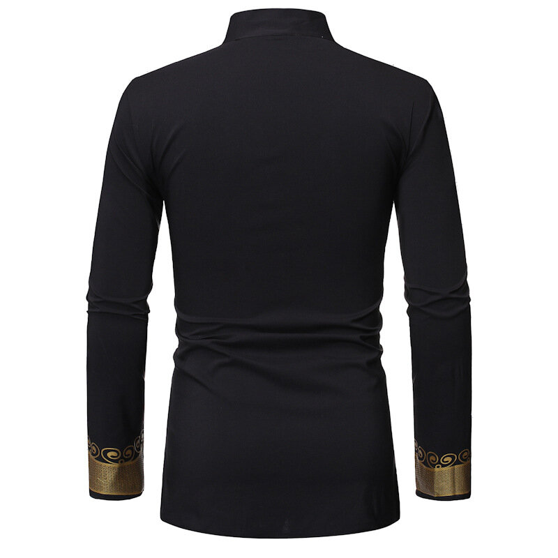 Luxury Casual Islamic Arabic Abaya Robe Fashion Ethnic Print Stand Collar Youth Mid-length Shirt Coat 2023 Muslim Men Clothing