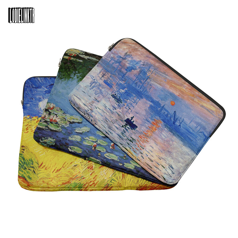 Tas Laptop motif lukisan minyak, tas kantor tas bahu komputer seni Retro untuk Macbook Air Pro