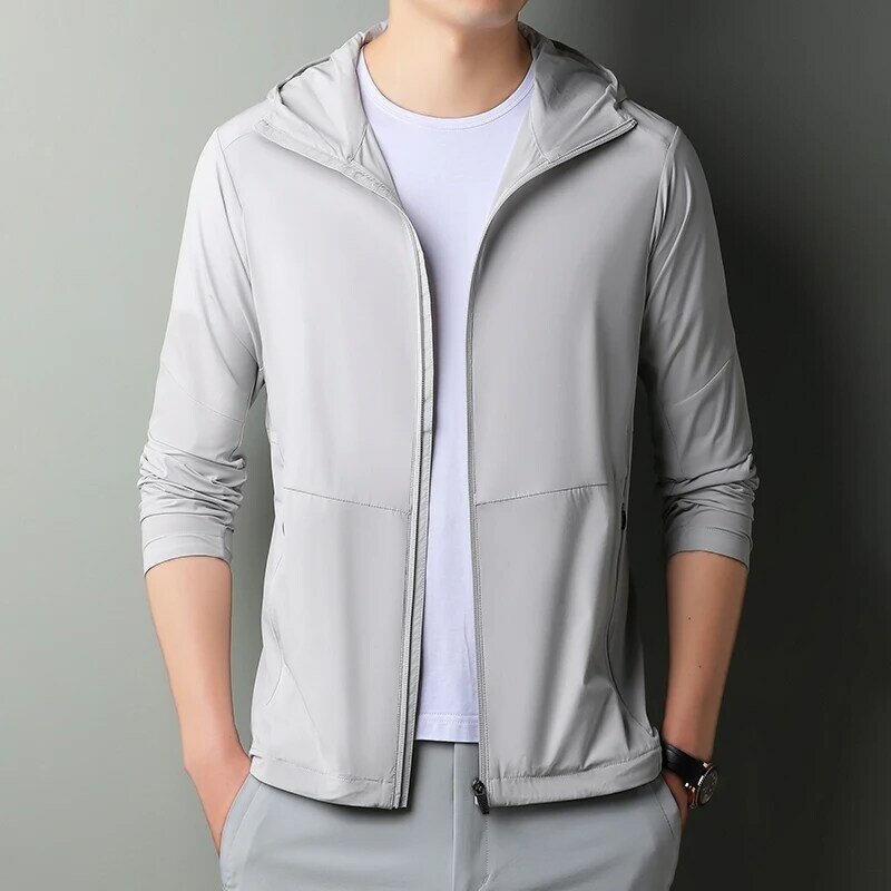 Jaqueta leve de proteção solar masculina, jaqueta casual respirável, roupa de verão superior, novo, 2024