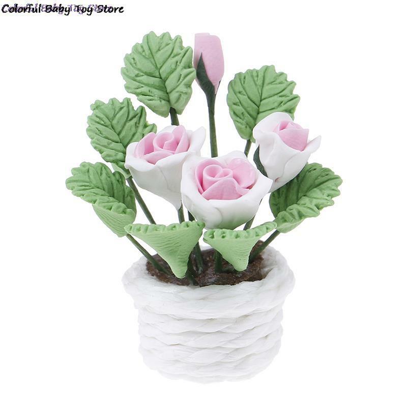 Mini piante di plastica rotonde 1:12 casa delle bambole In miniatura verde Mini In vaso per pianta verde In vaso decorazione di mobili per case delle bambole