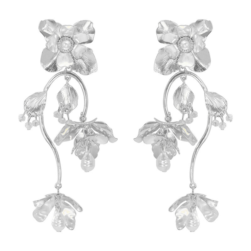 Spring New Flower Super Large Earrings Exaggerate Metal Feeling Tassel Trendy Street Shooting Earrings