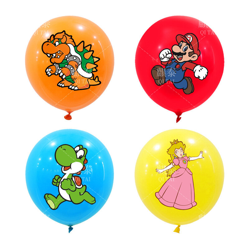 24/12pcs Super Mario Bros Cartoon Balloons Set Themed Birthday Party Action Figure Toy Luigi Peach Anime Balloon Decor Kids Gift