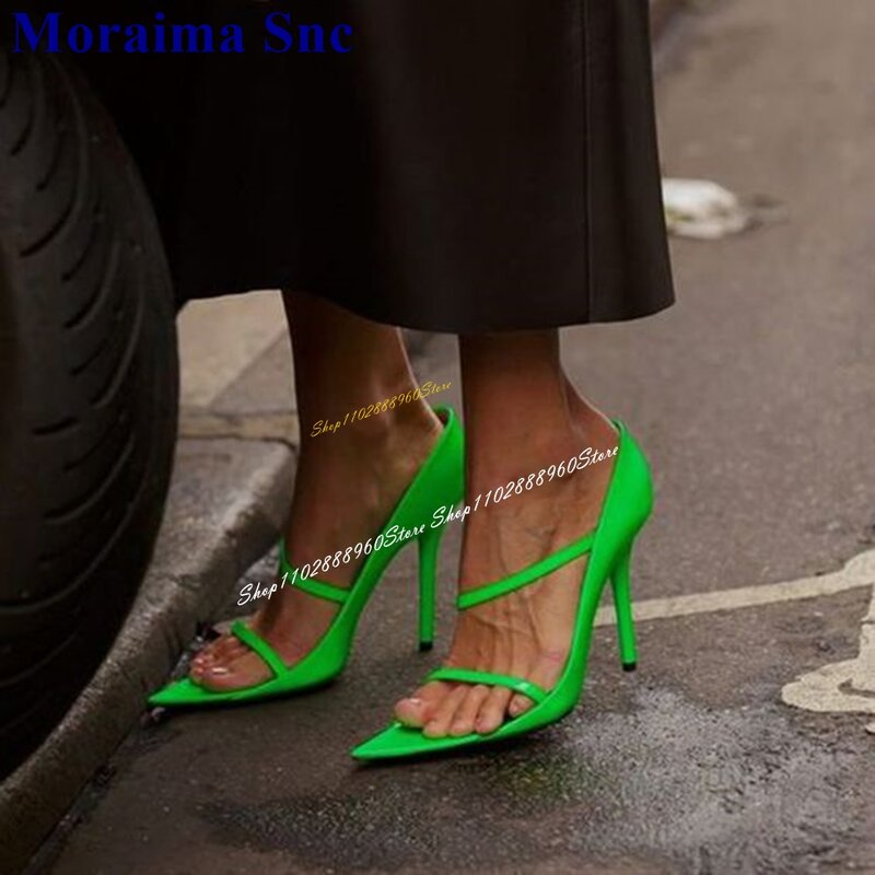 Casual Trendy Green Strappy sandali Cover Heel sottile tacco alto scarpe da donna Slip On punta a punta 2024 Fashion Zapatos Para Mujere