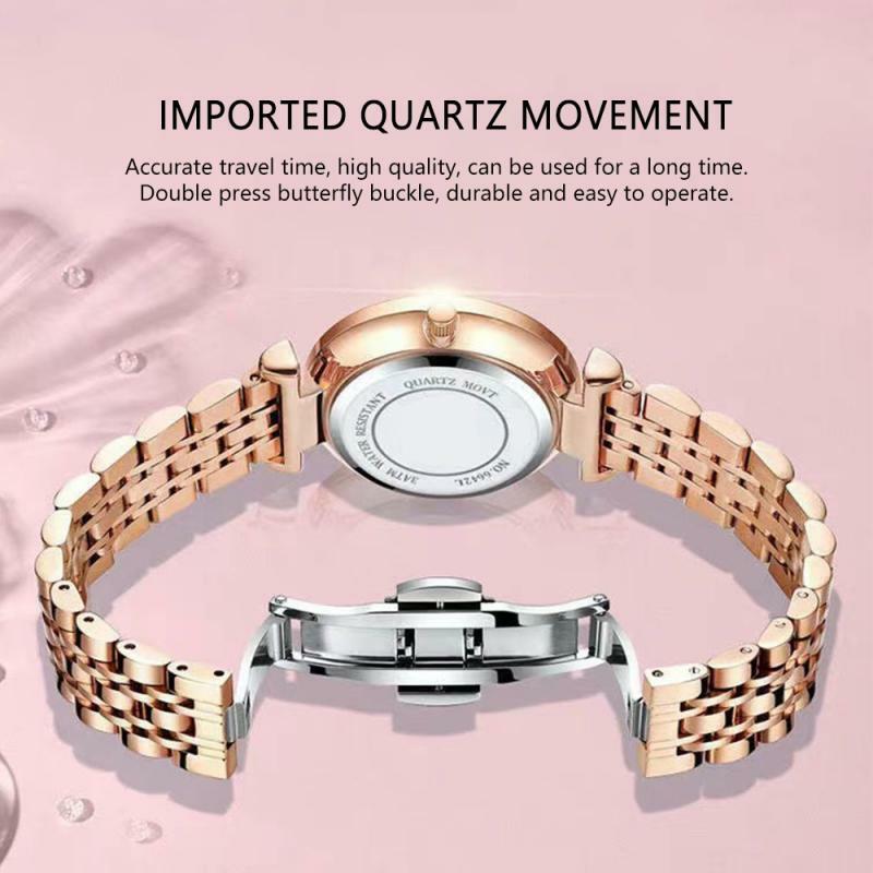 Reloj de pulsera de cuarzo de acero de oro rosa para mujer, diseño de joyería de lujo, relojes de moda impermeables