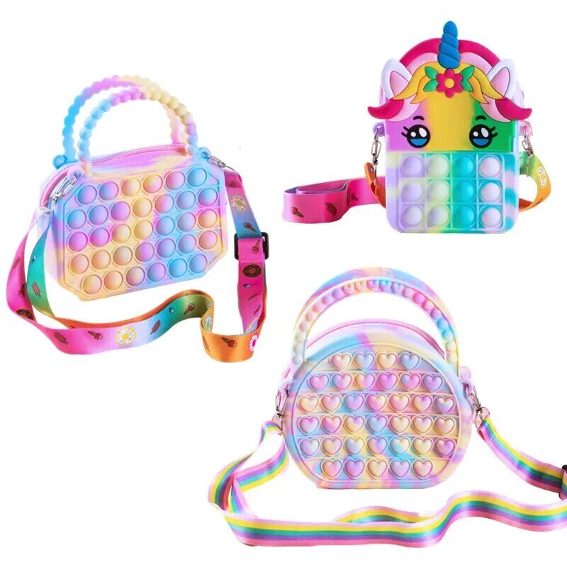Silicone Sensorial Pop Bolsa para Crianças, Pop Bolsa, Push Bubble Bag, Crossbody Bag, Brinquedos Antistress, Autismo Reliver Handbag, Coin Pouch