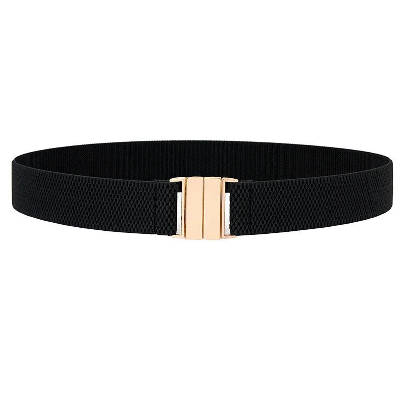 Cinturillas delgadas para mujer, cinturón elástico con hebilla dorada, nuevo diseño simple, faja elástica negra, regalos para niñas