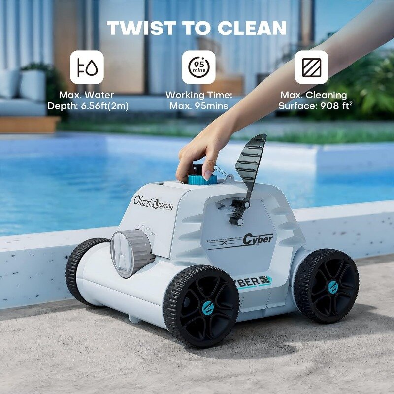 Cordless Robotic Pool Cleaner, Max.95 Mins Runtime, Automatic Pool Vacuum for Ideal for Above/Half-Above Pools Up to 40 feet