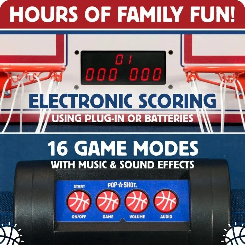 -A-shot-Home Dual Shot | Arcade Basketball Fun di rumah | Skor Sensor inframerah | 16 mode permainan | 7 bola | Stora lipat