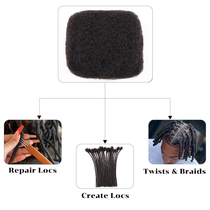 Kinkys-Cabello Humano Afro para extensiones de Rastas, 1 paquete de 8 pulgadas, reparación Loc de 30 gramos, trenzado Afro rizado, cabello humano para LOCS