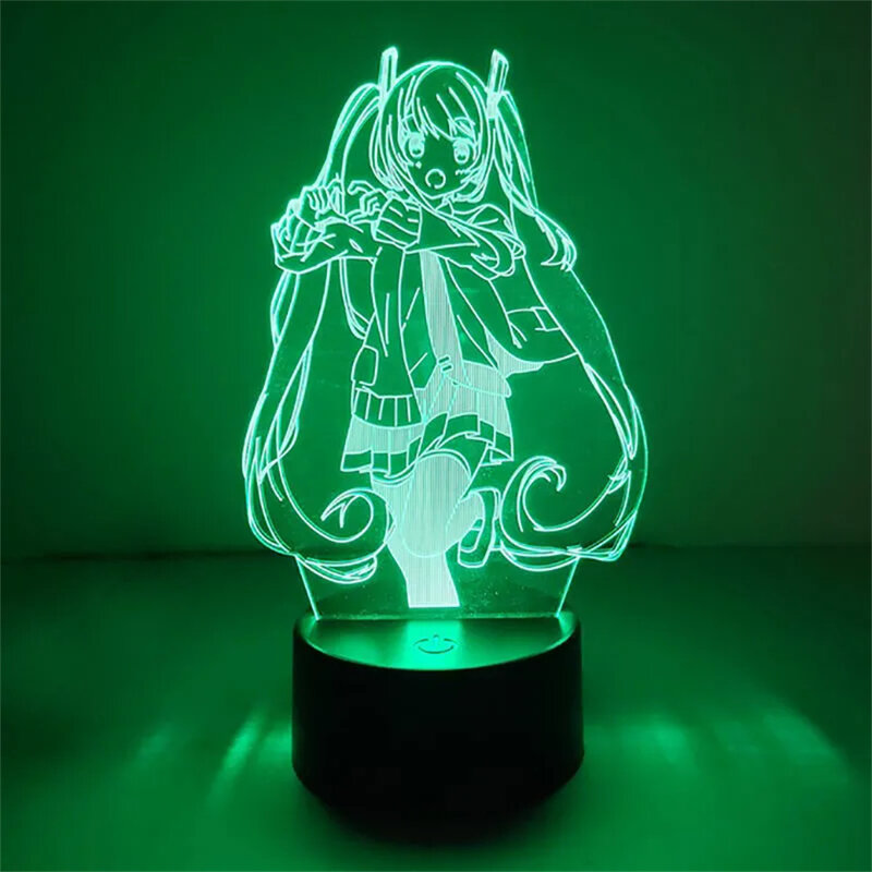 Lampka nocna 3D Hatsune Miku akrylowa lampka nocna Led Anime słodkie ładne dziewczyny 7/16 kolory seksowne damskie lampy stołowe dekoracja sypialni