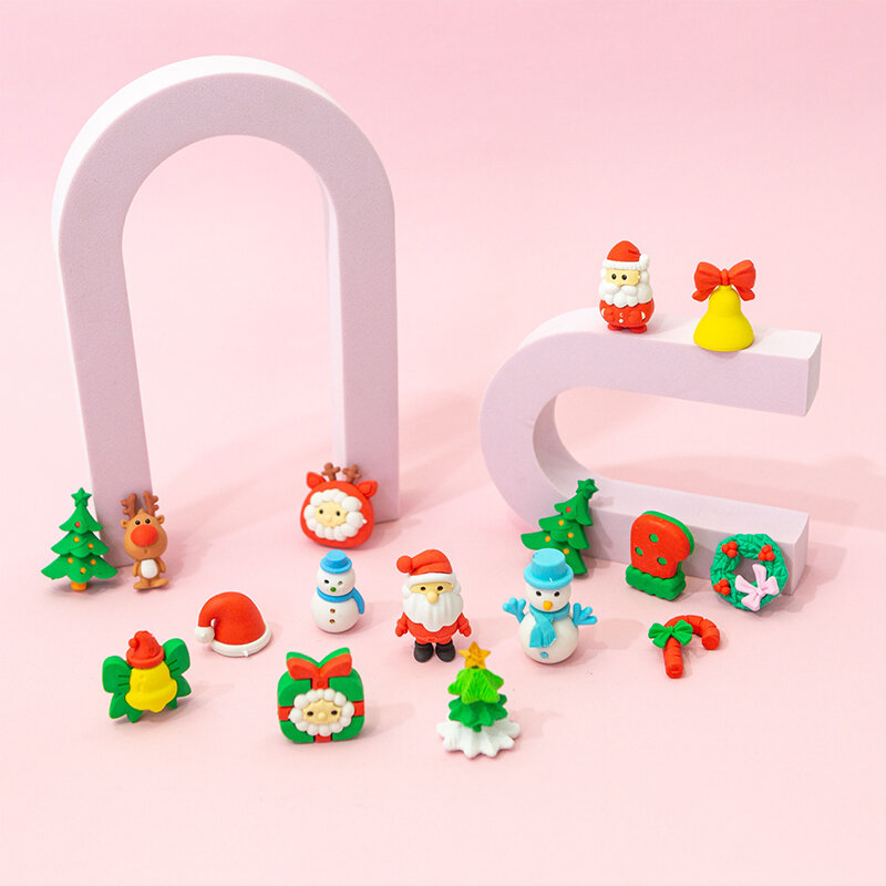 1Set penghapus Natal untuk anak-anak, penghapus alat tulis Mini manusia salju, Set penghapus untuk hadiah Natal, tas perlengkapan Natal