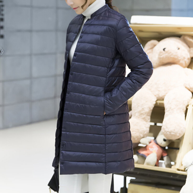 여성용 용수철 패딩 따뜻한 코트, 초경량 덕 다운 재킷, 긴 여성 오버코트, 슬림 솔리드 재킷, 겨울 코트, 휴대용 파카