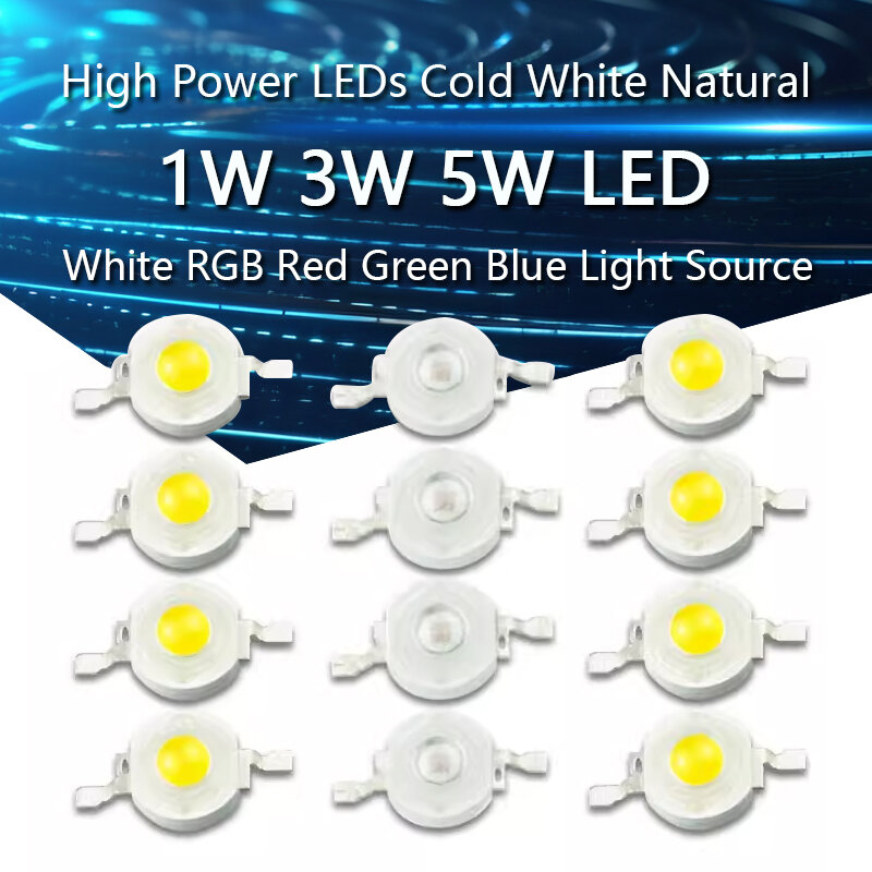 LED 고출력 LED 광원, 차가운 흰색, 내추럴 화이트, 따뜻한 흰색, RGB, 레드, 그린, 블루, 옐로우, 1W, 3W, 5W, 5 개