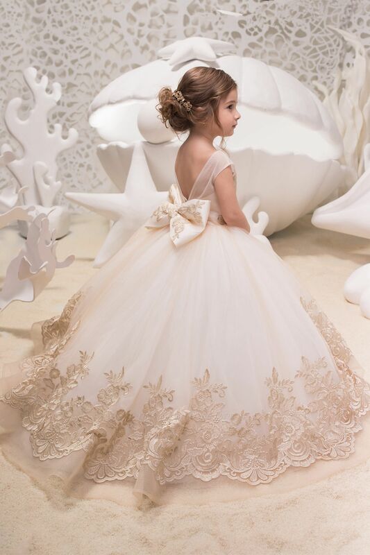 Haftowane aplikacje dziewczęca sukienka w kwiaty suknia balowa księżniczka pierwsza komunia sukienka na przyjęcie urodzinowe z kokardą dla dzieci