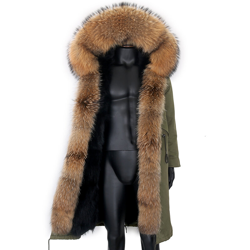 Heiße Verkäufe neue Winter Männer x-lange Parka Echtpelz Mantel Jacke wasserdicht große natürliche Waschbär Pelz kragen dicke warme Streetwear