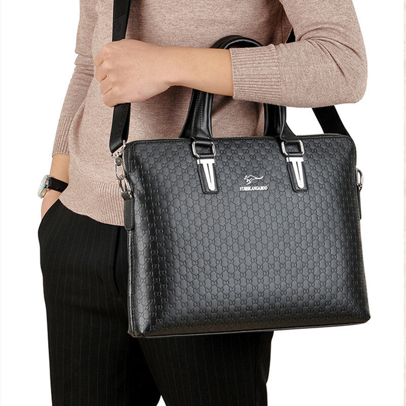 Luxury Leather Men's Briefcase Horizontal Handbag Tote Bag Large Capacity Male Shoulder Messenger Bag Business Laptop Bag
