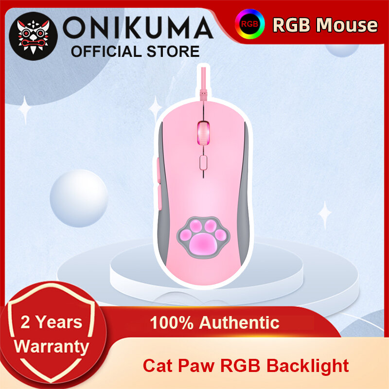 ONIKUMA CW918 RGB السلكية ماوس مع لطيف القط باو 6 مستويات قابل للتعديل 7200 ديسيبل متوحد الخواص دقيق بصري صامت الألعاب الفئران