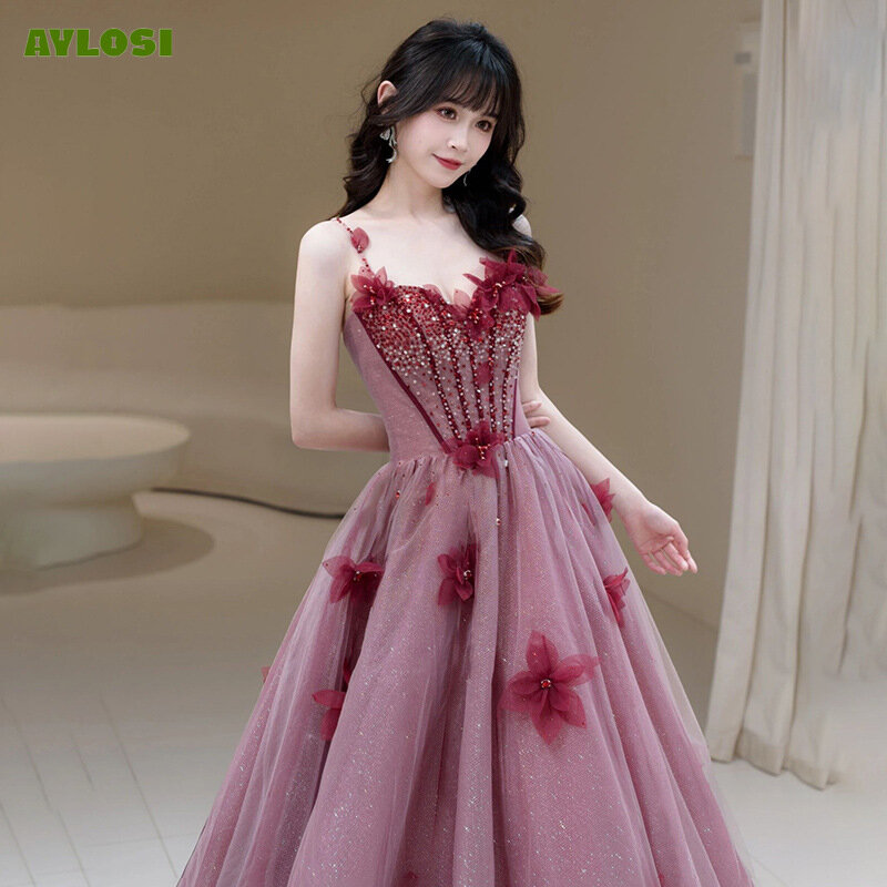 AyLosi w stylu księżniczki damska sukienka imprezowa koronkowa aplikacja bez rękawów długa elegancka suknia balowa bankietowa suknie balowe dla kobiet