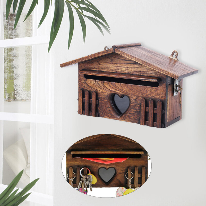 Buzón de madera Vintage para colgar en la pared, caja de letras rústica única, decoración pequeña para el hogar al aire libre
