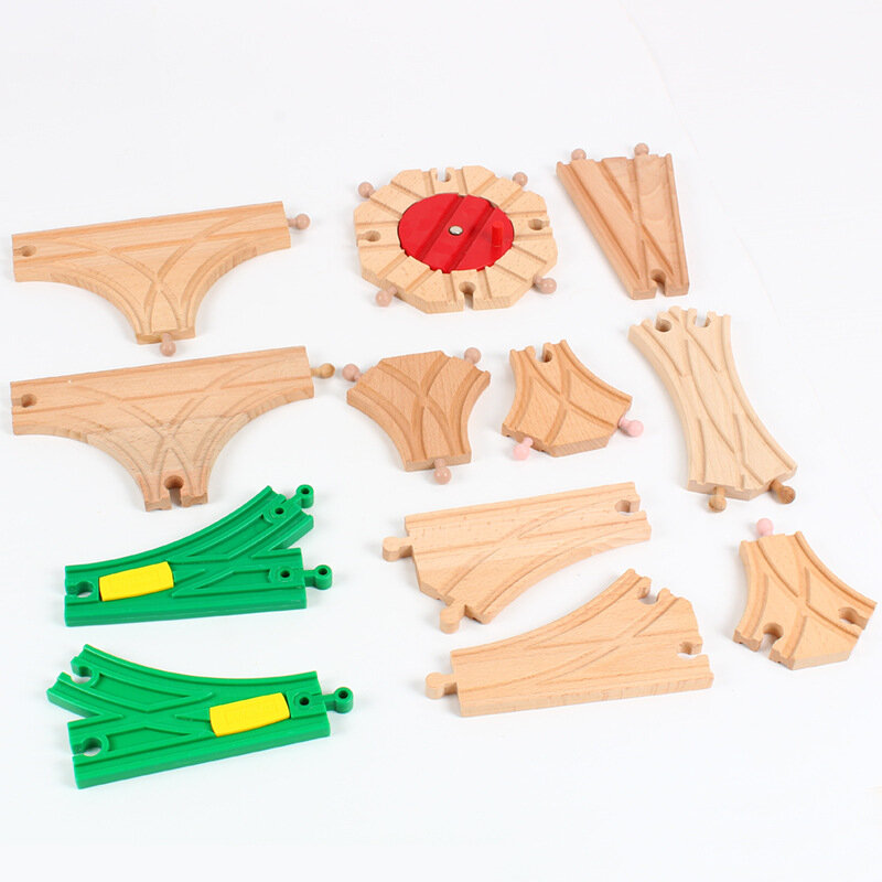 Jalur kayu semua jenis garpu kereta api Bifurcation Beech Aksesori jalur kereta kayu mainan edukasi untuk hadiah anak-anak