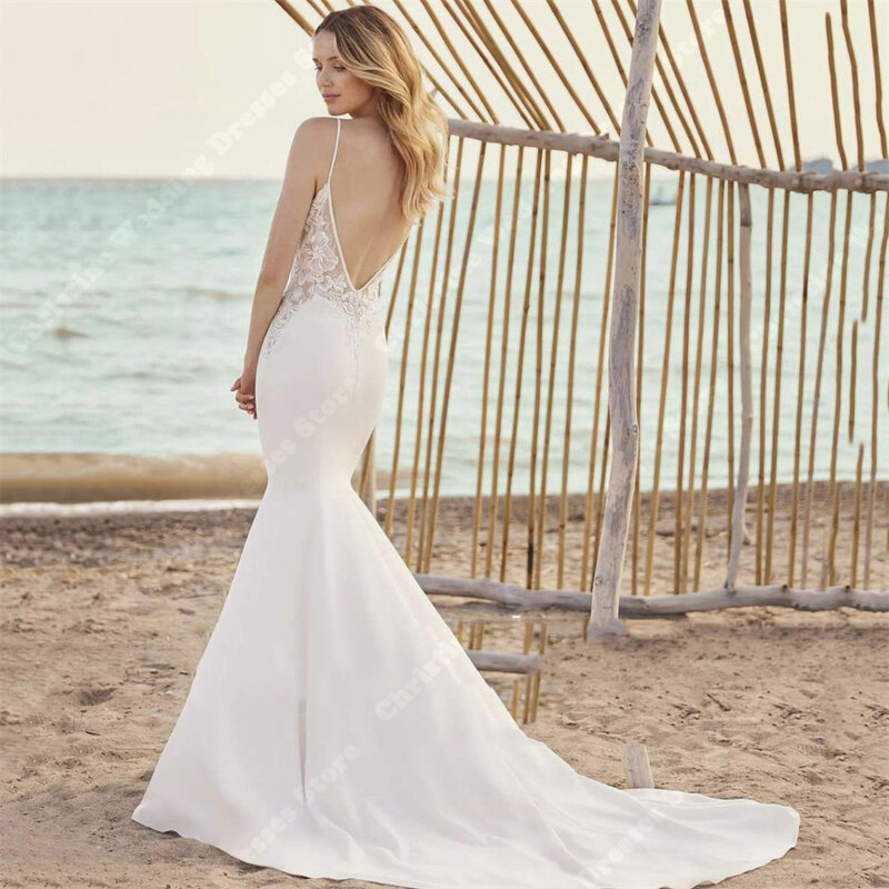 Seksowna ładny biały syrenka suknie ślubne dla kobiet nowoczesne jasne koronki z nadrukiem Mopping długość Vestidos De Novias