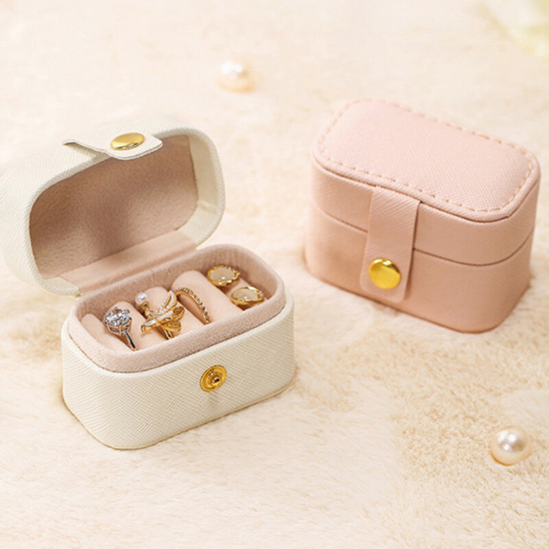 Organizador de joyas pequeño y portátil, Mini caja de regalo Simple de viaje, Cajas de cuero, soporte para pendientes, collar, anillo, caja de embalaje