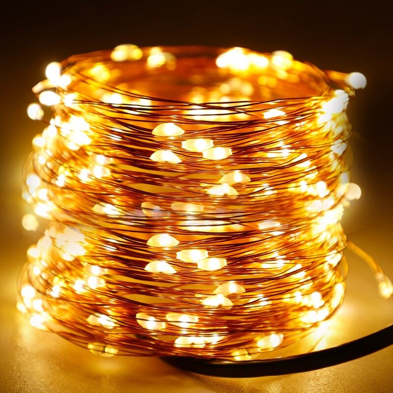 Copper Wire LED Fairy Lights, Lâmpada ao ar livre, Guirlanda para árvore de Natal, Decoração de casamento, Bateria, USB, Feriado, 2 m, 3 m, 5 m, 10m