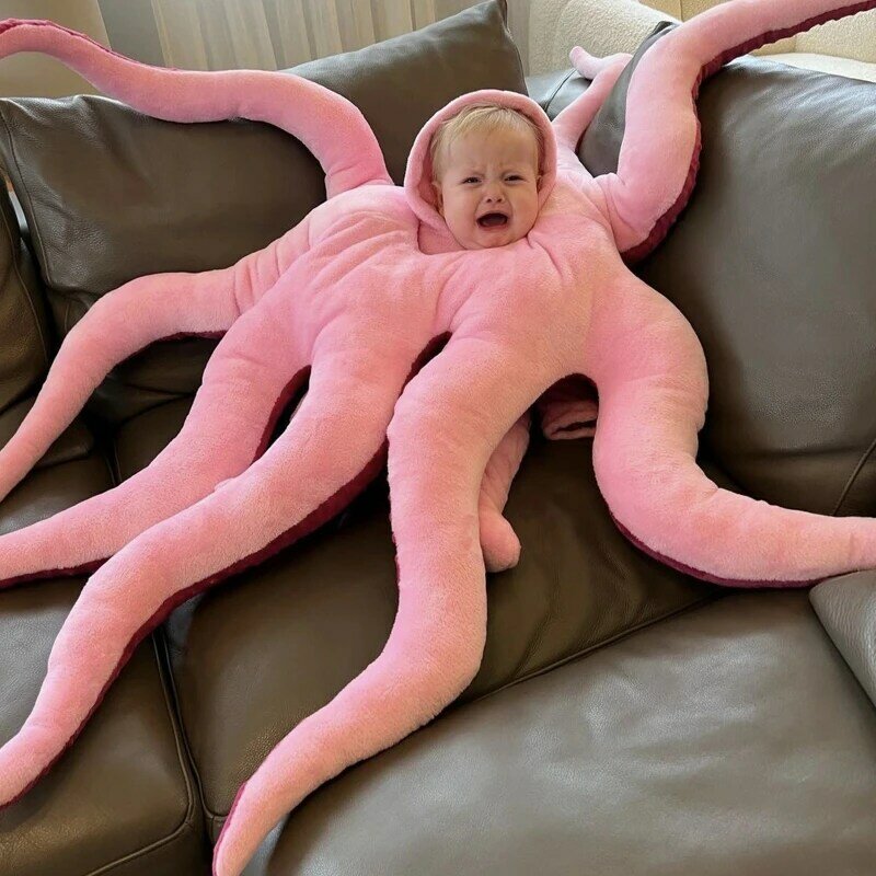 Cartoon Pink Octopus peluche bambola Cuddly Sleep Pillow accessori per acquari novità vestito Non deformabile peluche puntelli fotografici
