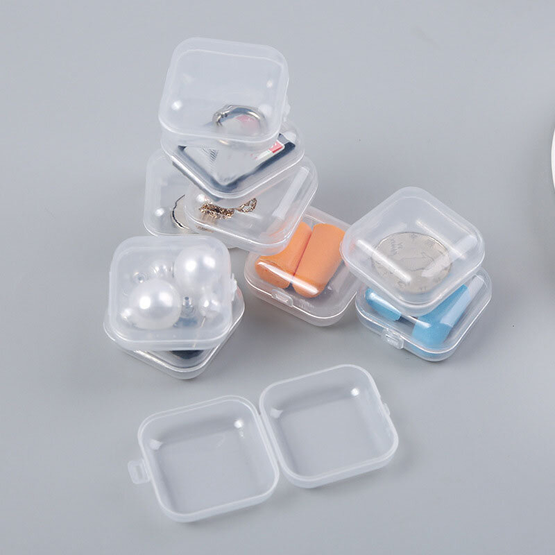 10pcs Clear Plastic Jewelry Storage Box Small Square Coin Jewelry Container Case Make Up Organizer Boxes Bag Travel Accessories