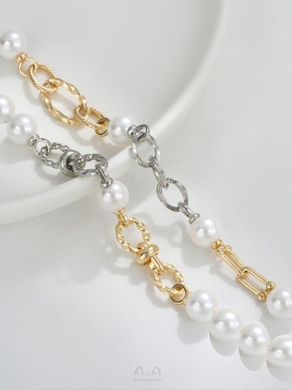 Cadena de uñas de ojo de oveja de doble cabeza de oro de 14K, accesorios de conexión hechos a mano, pulsera de perlas DIY, collar con cadena extendida