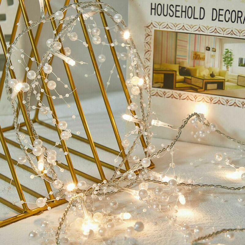 Guirnalda de luces LED con perlas para Navidad, decoración romántica para fiestas y bodas, accesorios para el hogar y Navidad