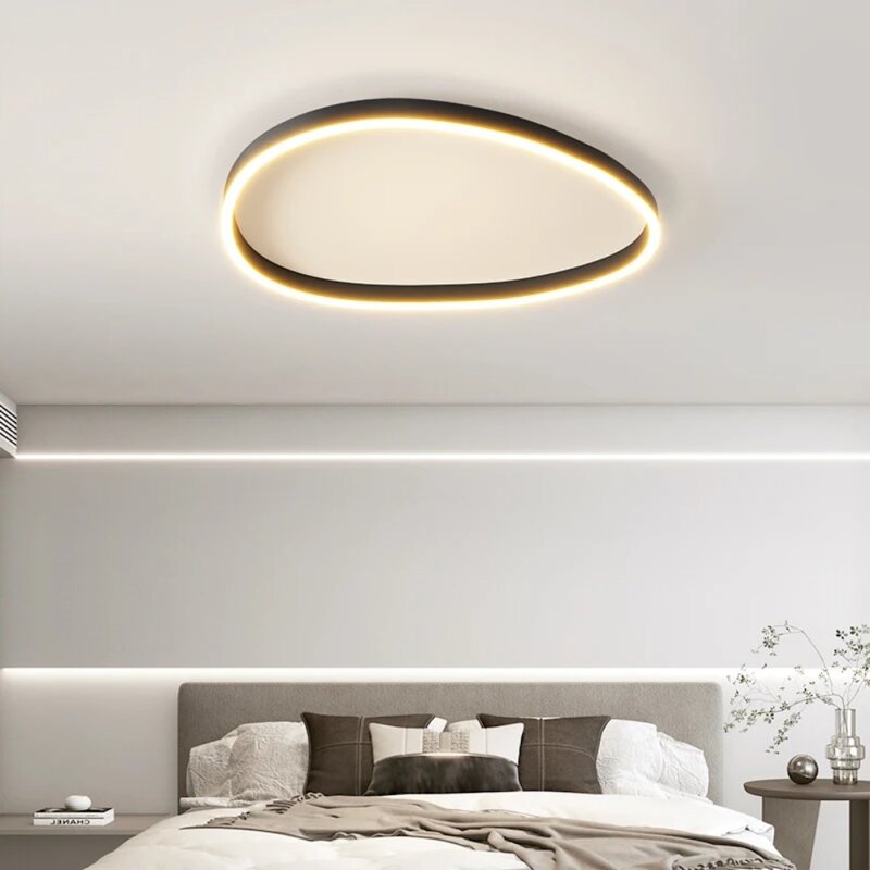 Lustre LED moderno de anéis escovados, Iluminação doméstica, Teto montado para sala de estar, Lâmpada suspensa do quarto, Luzes coloridas preto e branco