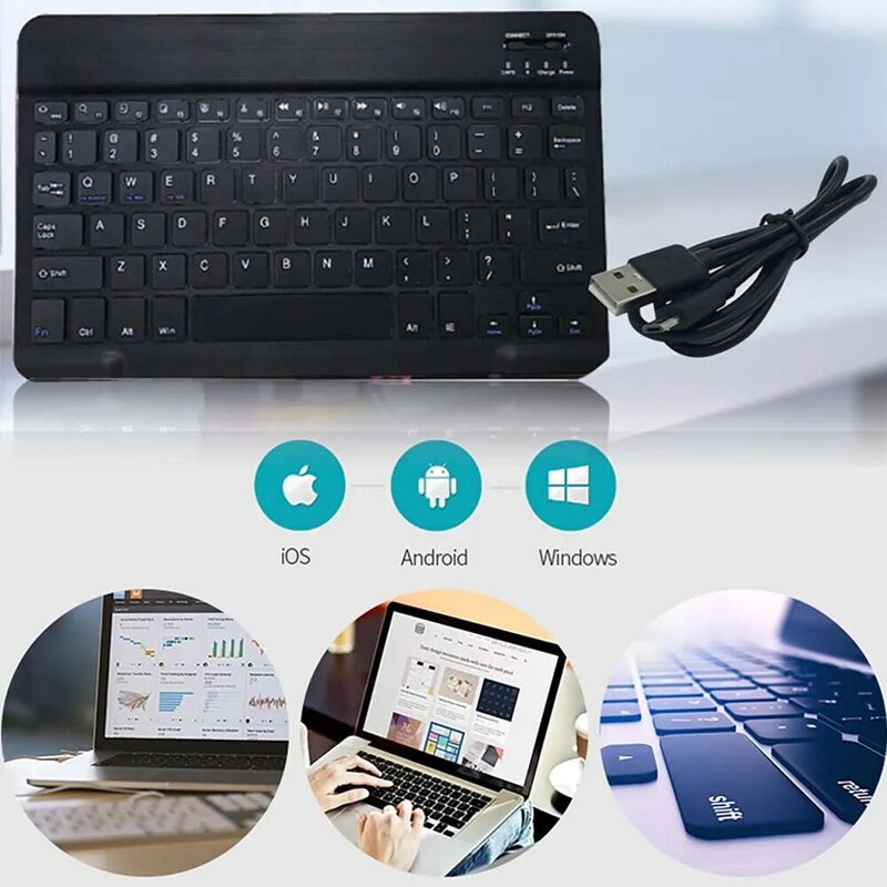 Tastiera Bluetooth Wireless portatile ricaricabile adatta per Laptop Desktop PC Tablet tastiera americana Design a grandezza naturale